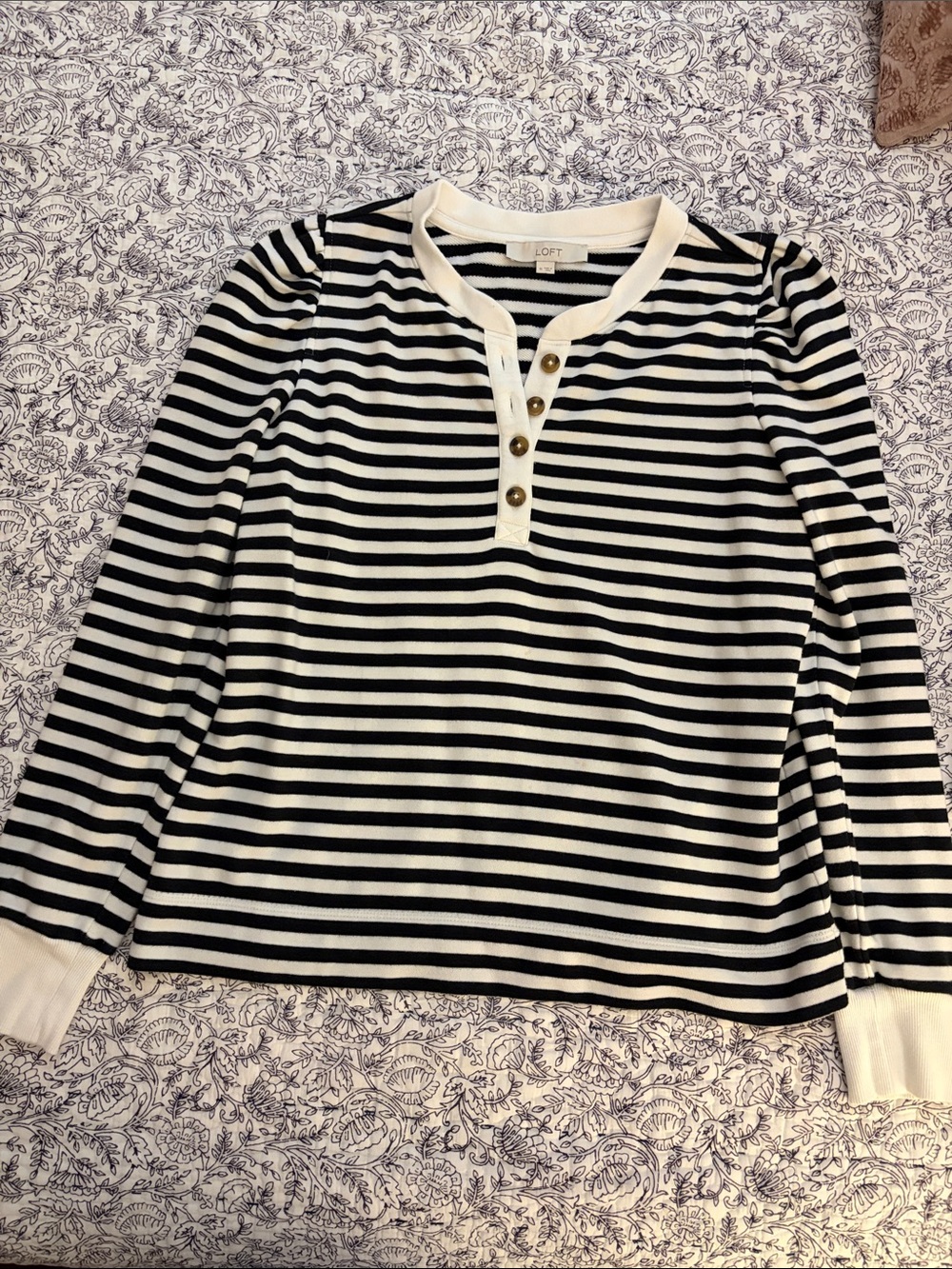 LOFT Black & White Striped Long-Sleeve Henley